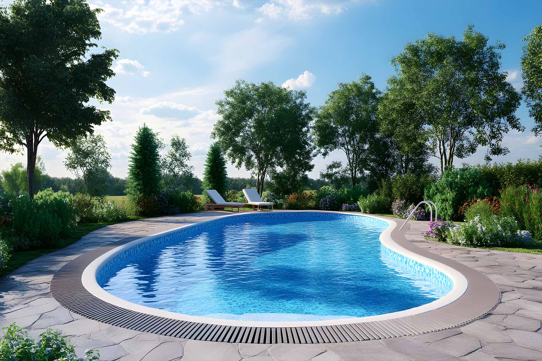 Natural grey stone surronding pool area