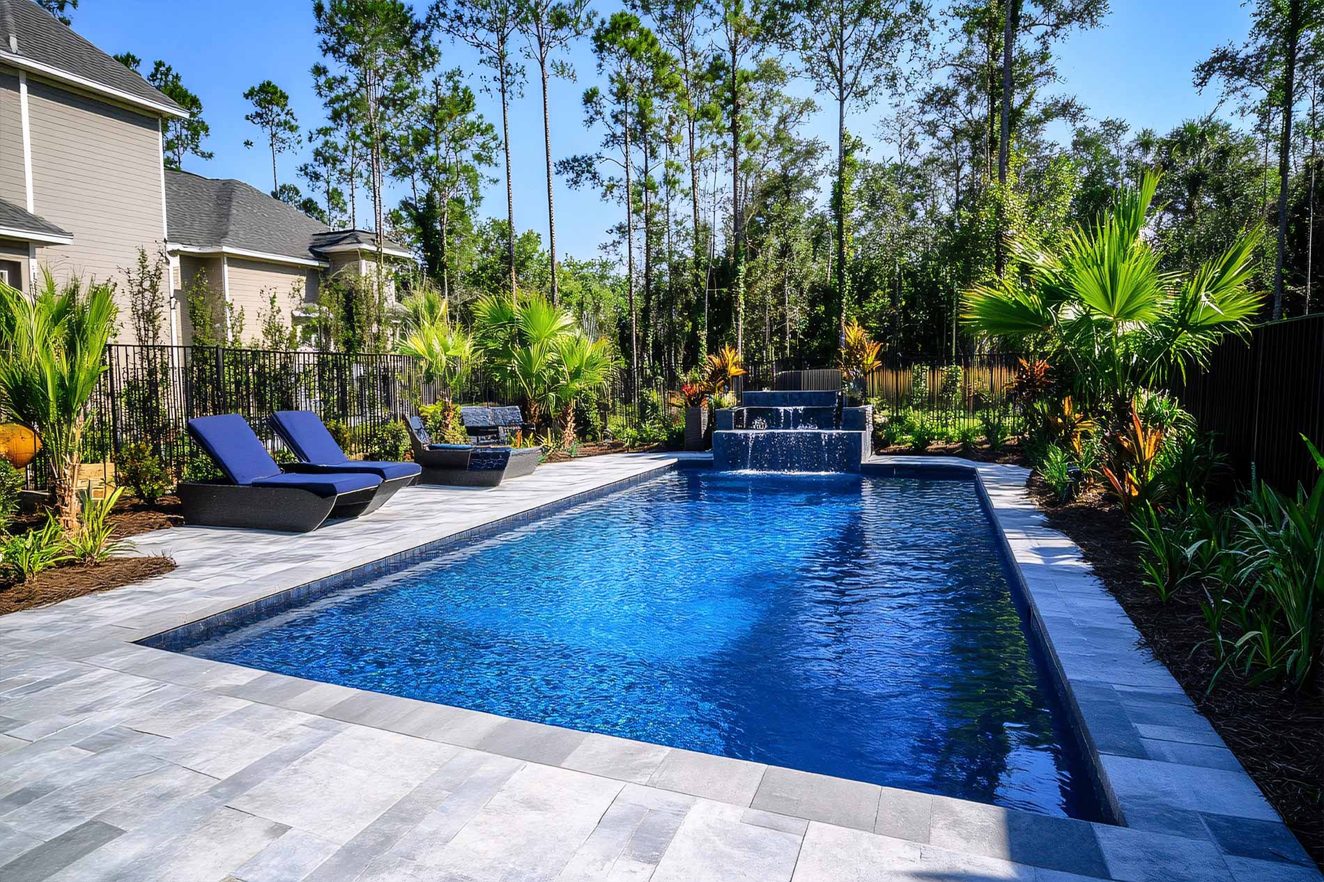 Natural grey stone surronding pool area